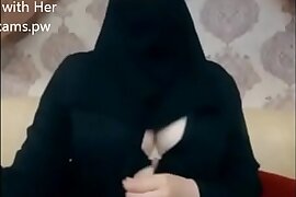 Indian Muslim girl in hijab live chatting on webcam