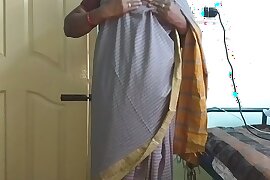 desi  indian tamil telugu kannada malayalam hindi horny cheating wife vanitha wearing grey colour saree  showing big boobs and shaved pussy press hard boobs press nip rubbing pussy masturbation